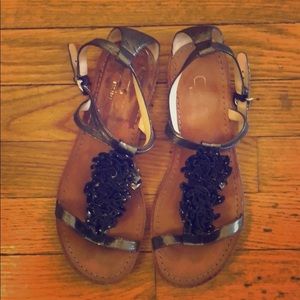 Coach leather studded rose sandals dark silver